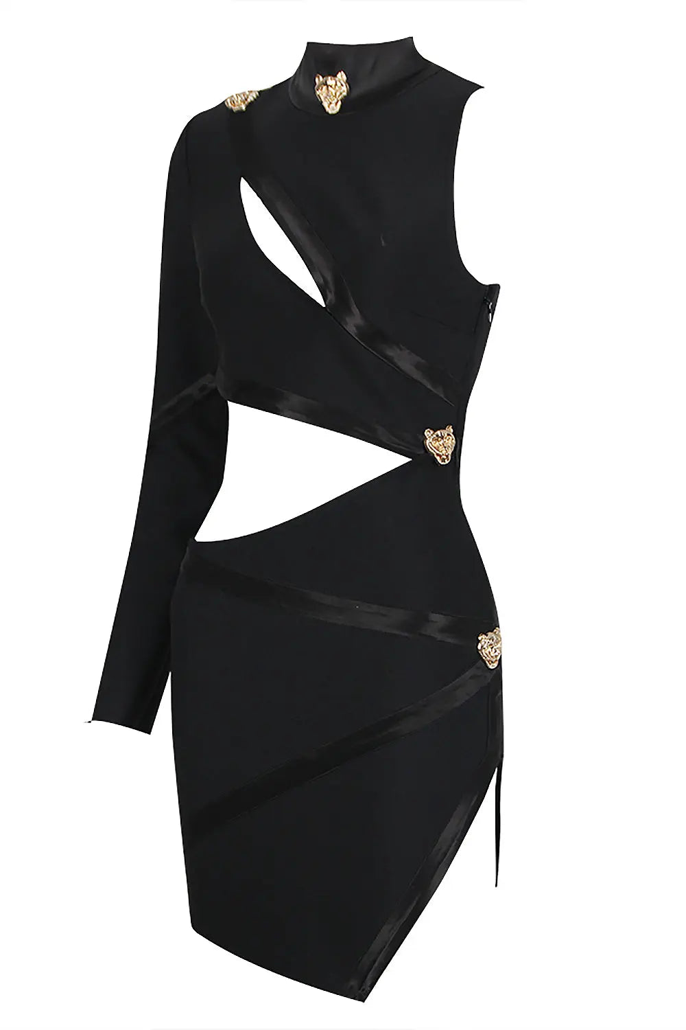 Fashionslee Women Panther Head Cut Out Asymmetric Mini Bandage Dress