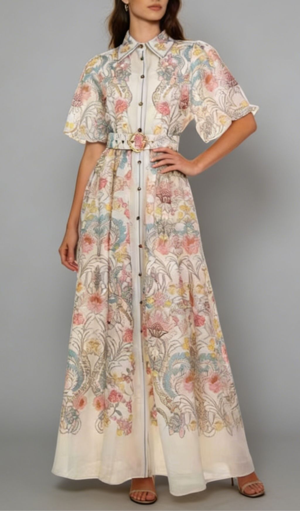Fashionslee Women Karsen Printed Puff Sleeve Maxi Dress