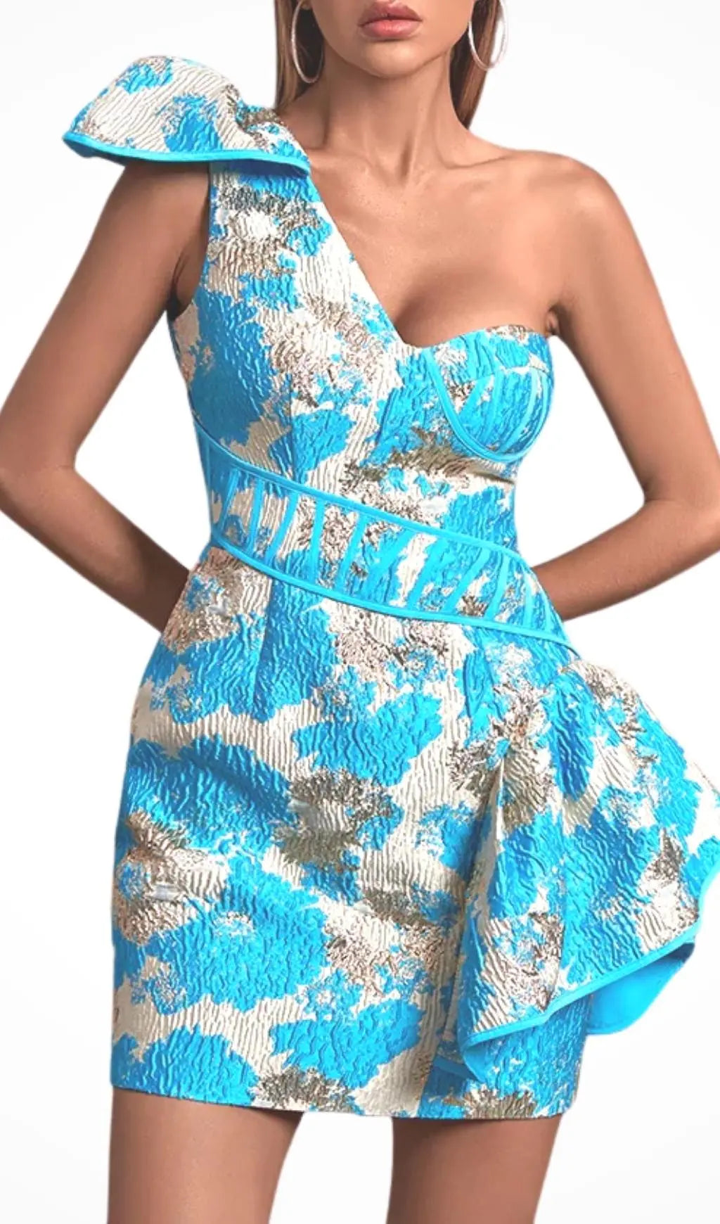 2b96de0d3263f1b3a38587a7641cf62a.jpeg Fashionslee Women Jacquard One Shoulder Mini Dress In Yellow