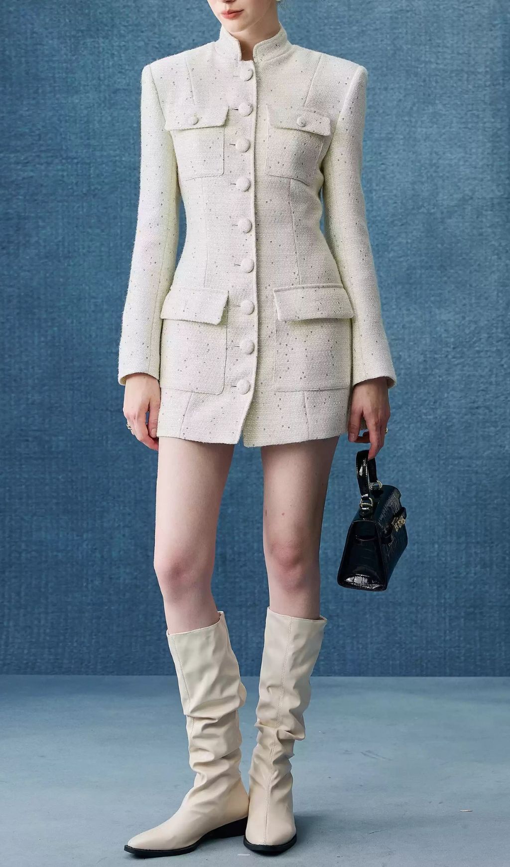 Fashionslee Women Hoai White Long Sleeve Mini Dress