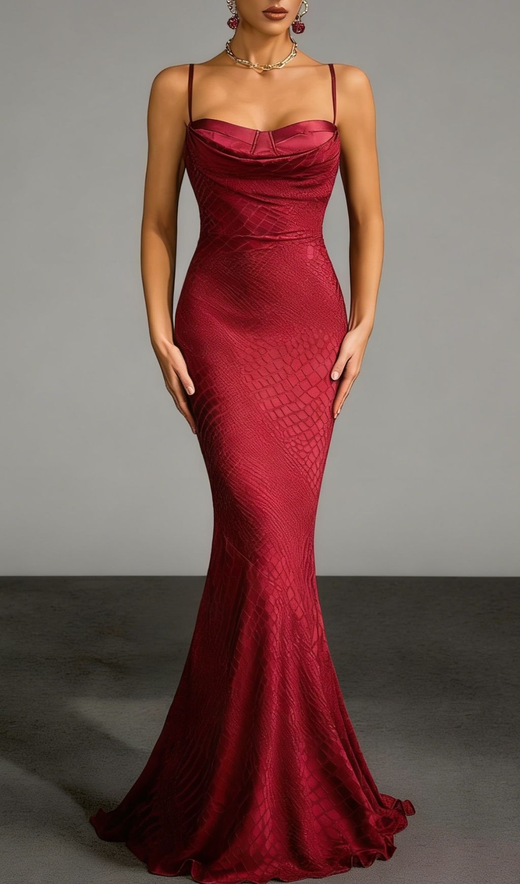 Fashionslee Women Velyxar Spaghetti Crocodile Maxi Dress