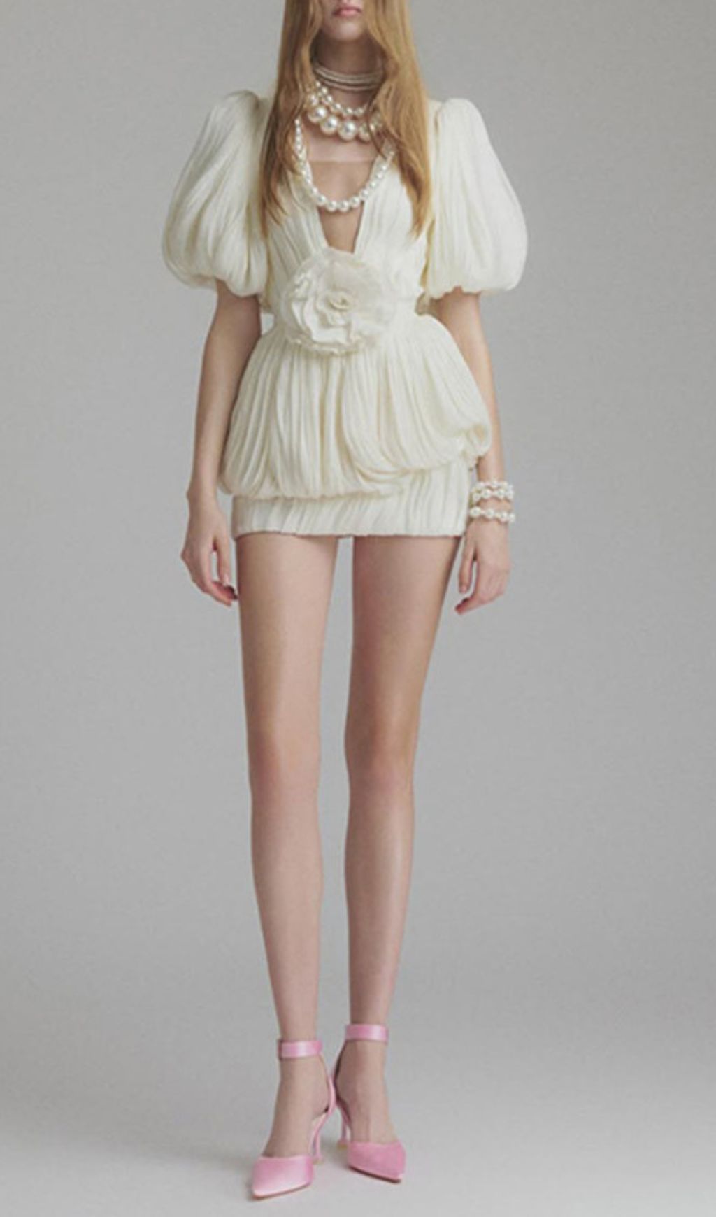 Fashionslee Women Evia V-Neck Pleated Flower Mini Dress