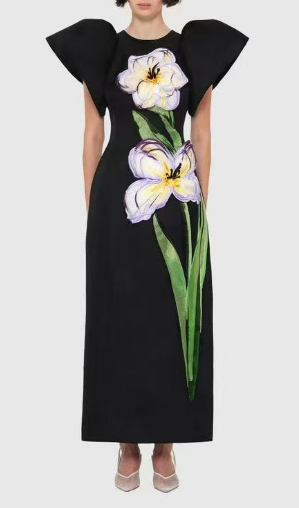 Fashionslee Women Eadoin Black Flower Puff Sleeve Maxi Dress
