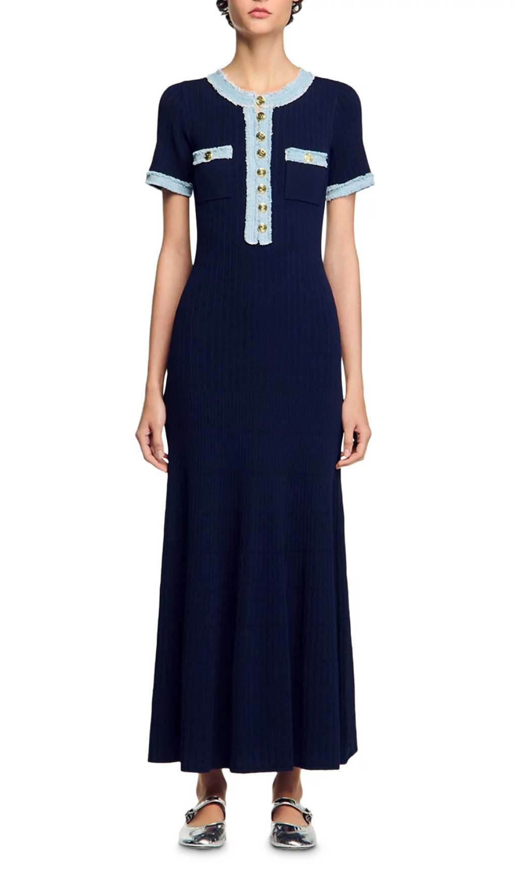 Fashionslee Women Knit & Denim Maxi Dress