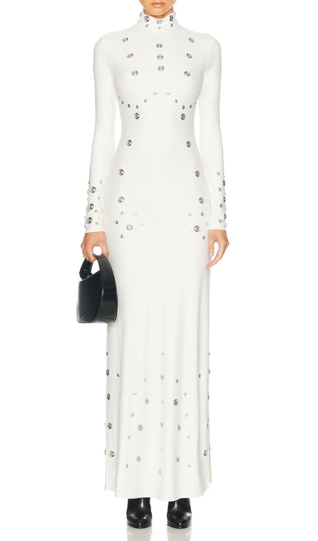 Fashionslee Women Ishana White Long Sleeve Embellished Maxi Dress
