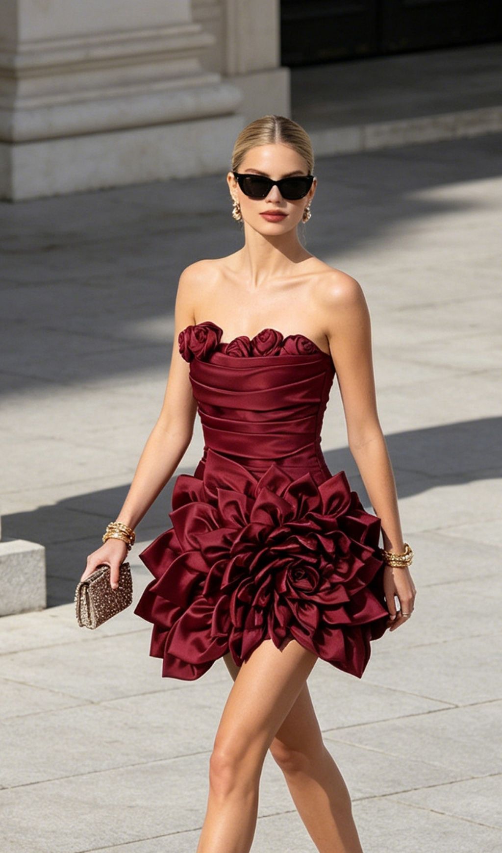 2c7cfb207c2a0beeda9ff810467df333.jpg Fashionslee Women Korina Red Strapless 3D Flower Mini Dress