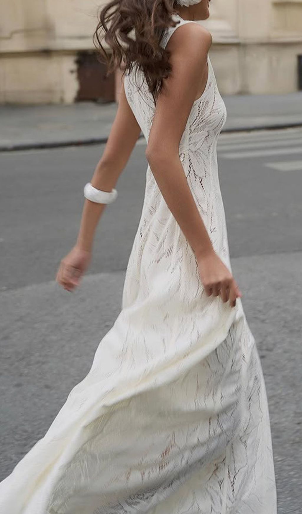 Fashionslee Women Flo White Leaves Lace Embroidery Maxi Dress