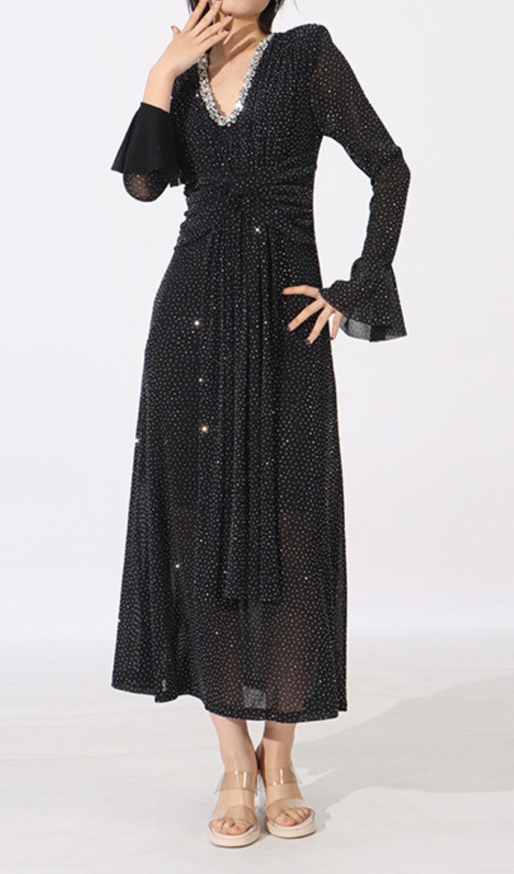 2d00e112eacec8d8ab2dd8838a00aabe.jpg Fashionslee Women Encarna Black Diamond Long Sleeve Midi Dress