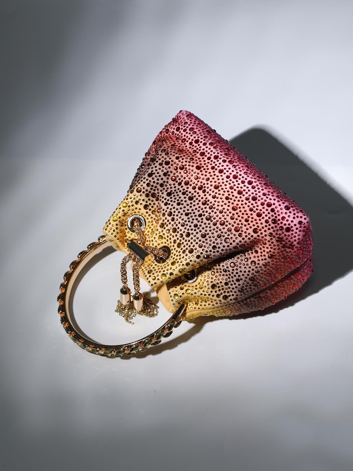 Fashionslee Women Crystal Embellished Bucket Bag In Ombre