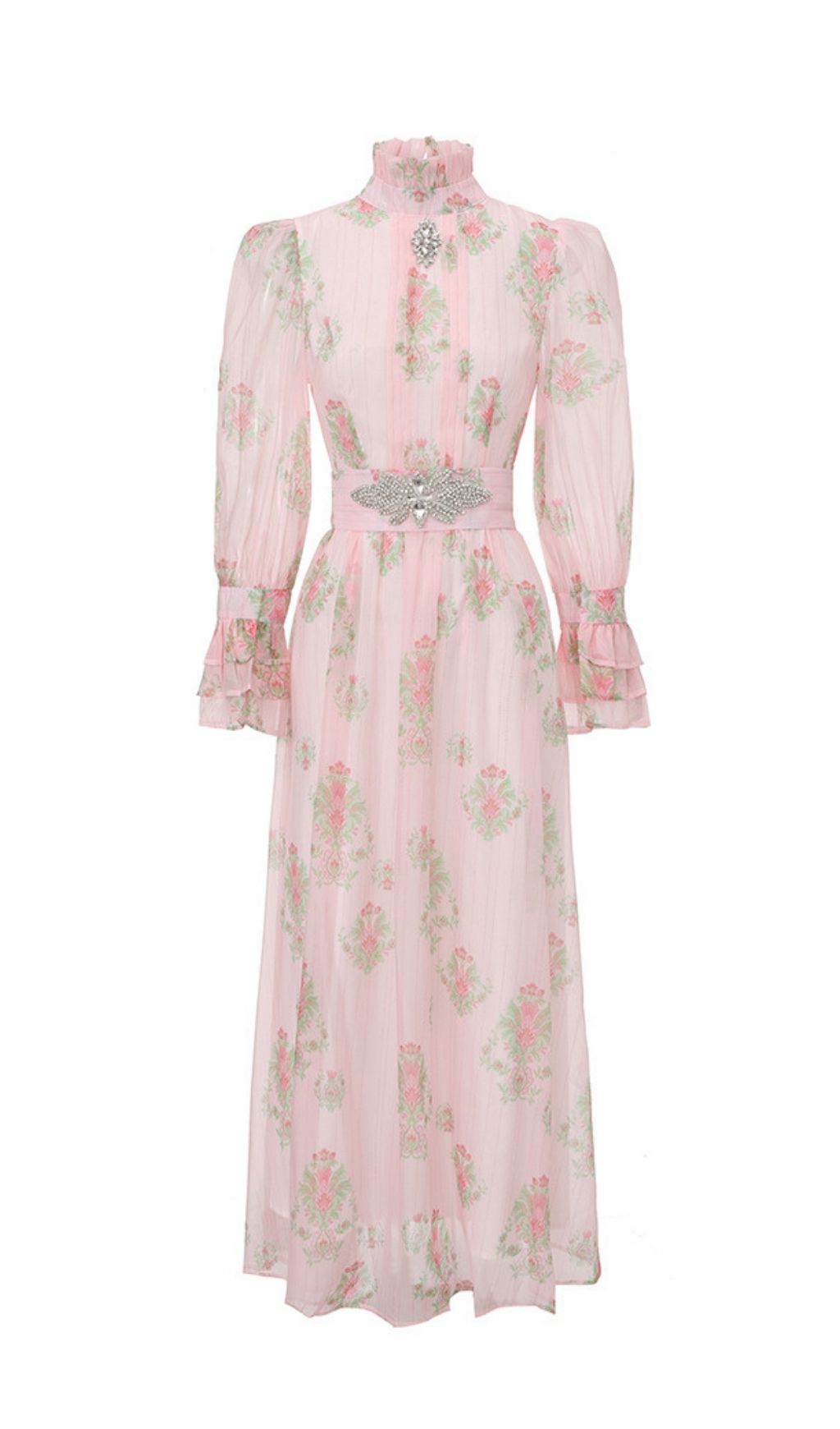 Fashionslee Women Kaui Pink Floral Long Sleeve Maxi Dress