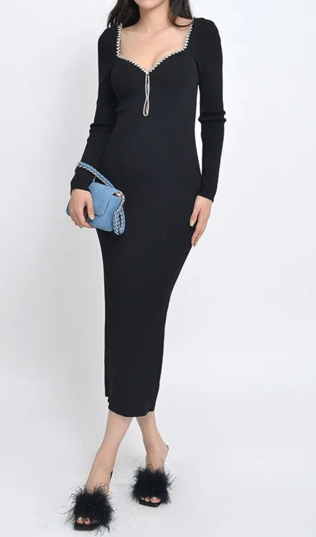 Fashionslee Women Amber Knitted Diamond Midi Dress