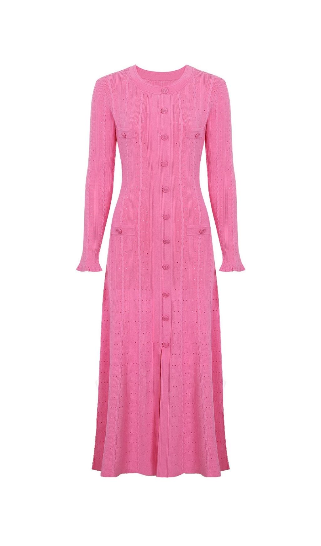 Fashionslee Women Kilenya Pink Knit Long Sleeve Midi Dress