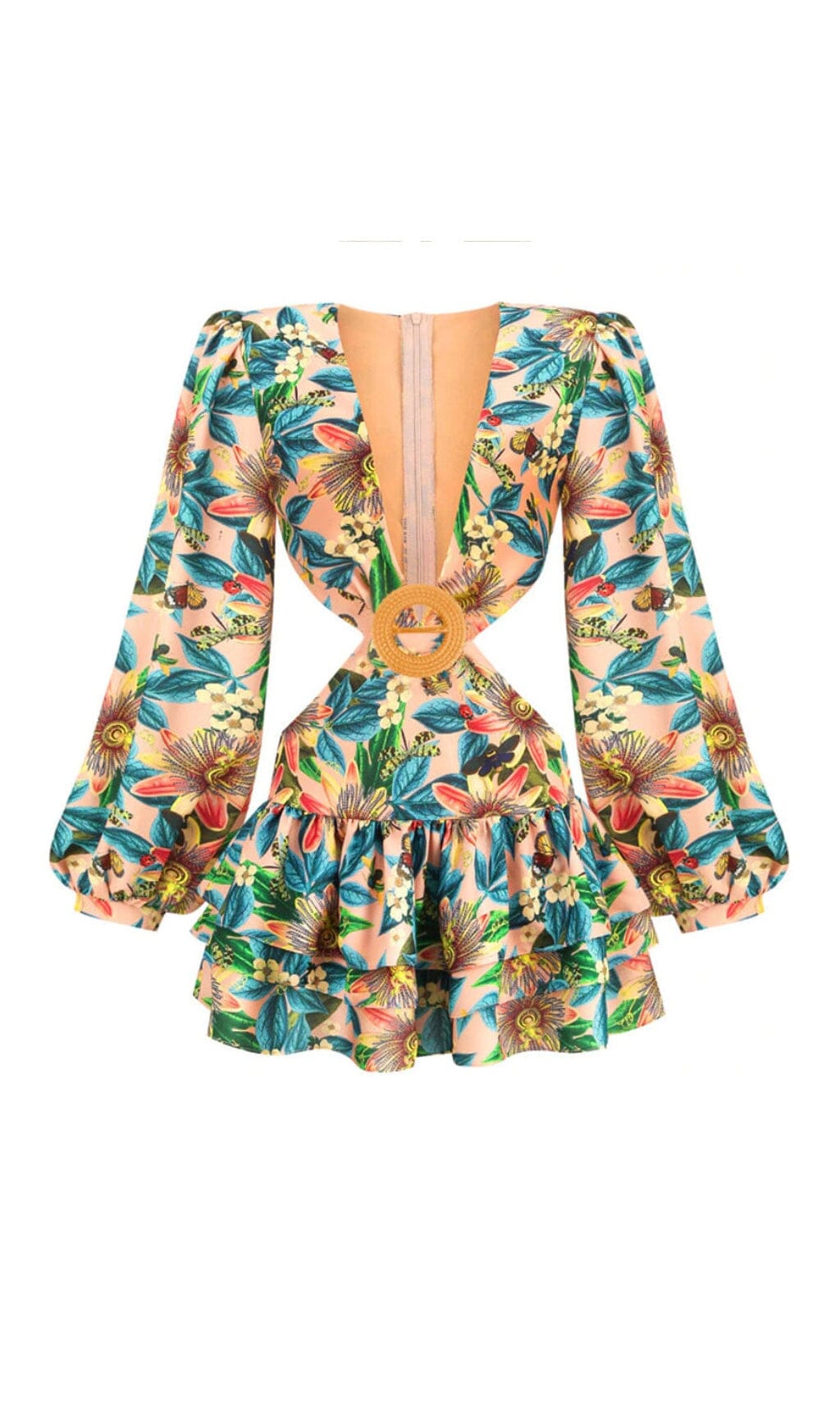 2d400033c1149188d93f8d771bc069a9.jpeg Fashionslee Women Long Sleeve Cutout Mini Dress In Multicolor