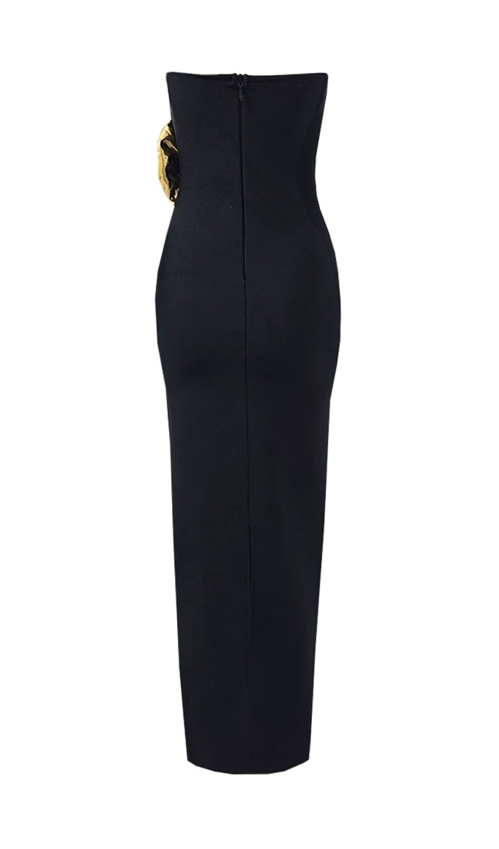 Fashionslee Women Brycen Black Strapless Rose Detail Maxi Dress