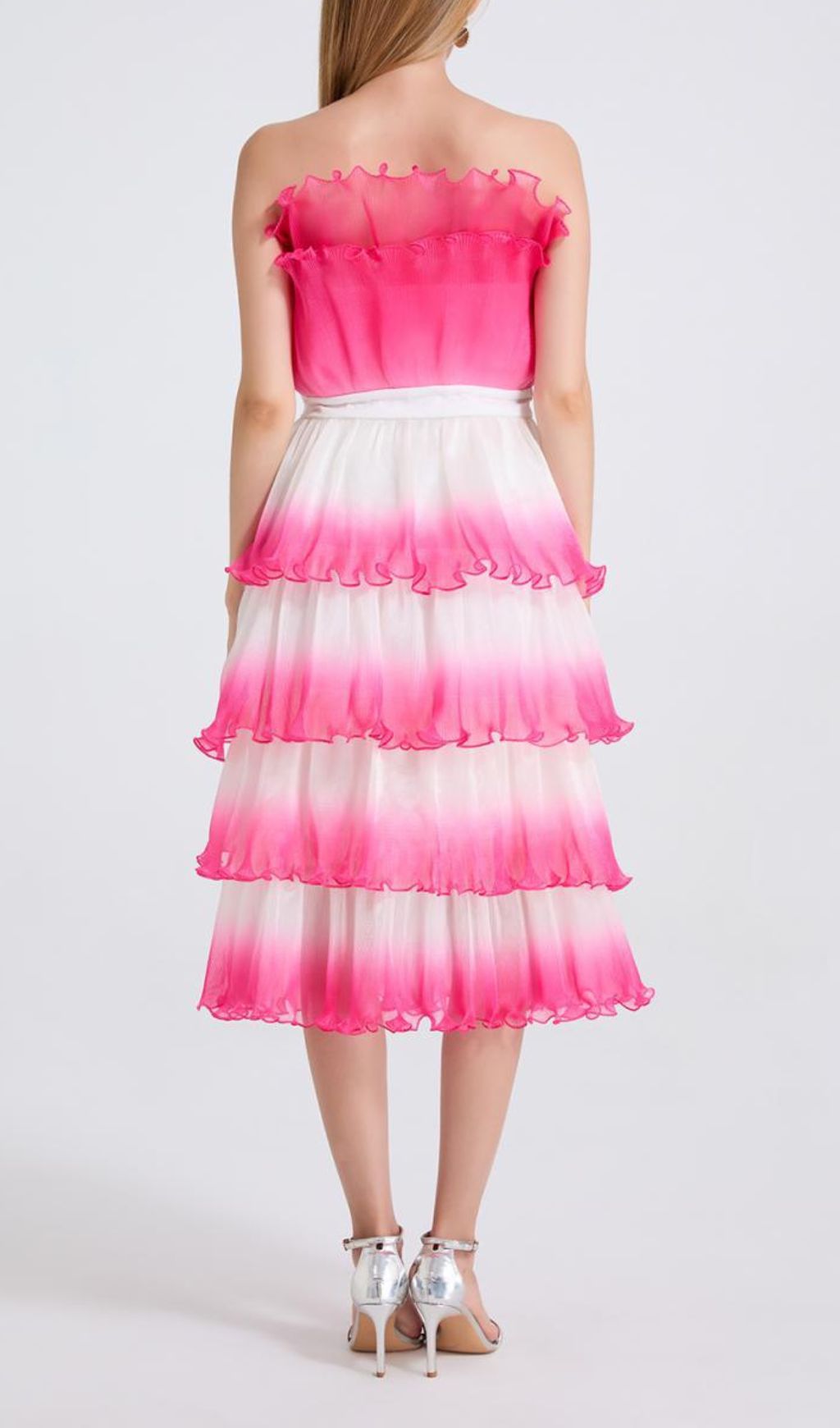 Fashionslee Women Fiene Pink Strappy Cake Midi Dress