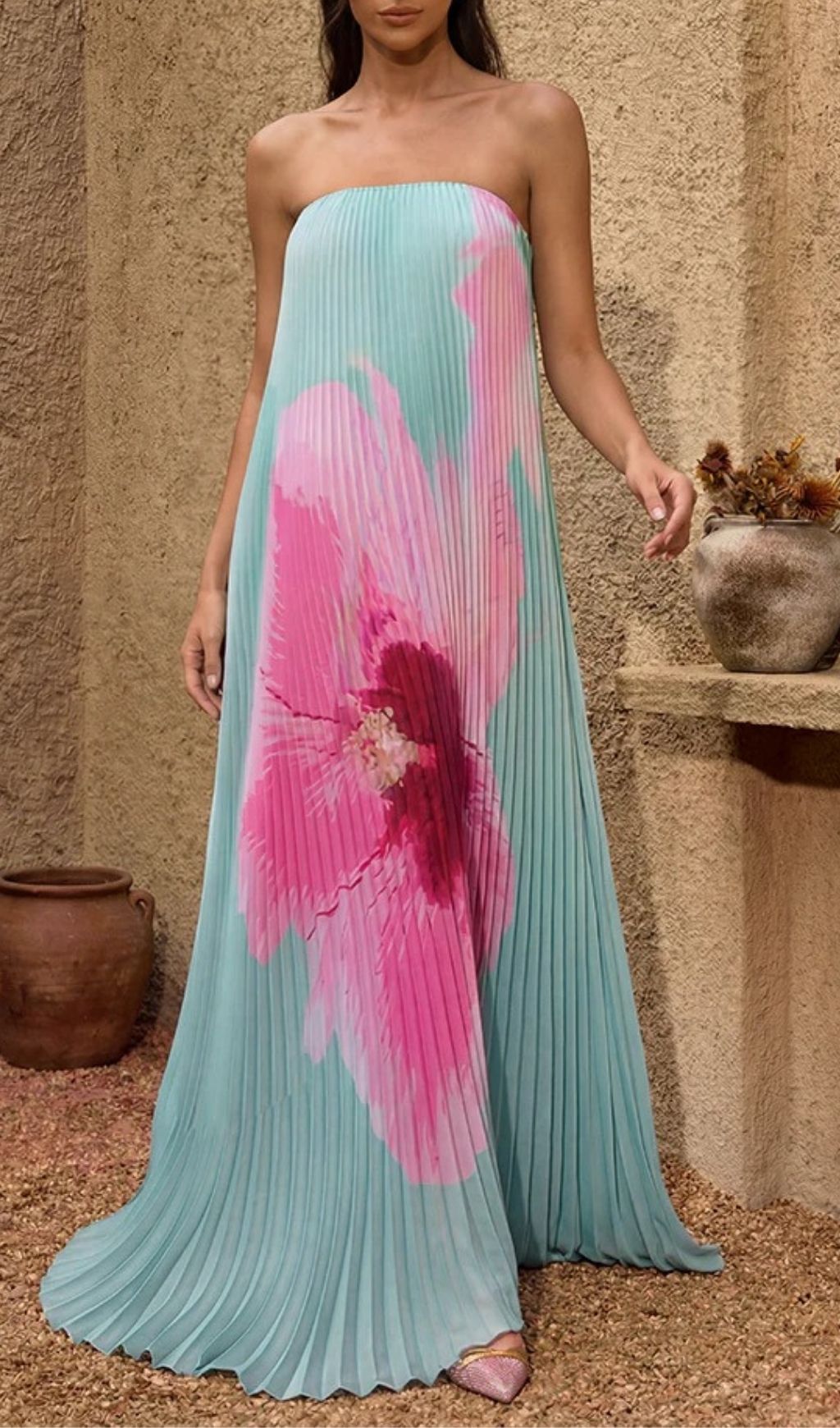 2d55ad53d4ab1b6193d1316179308d9f.jpg Fashionslee Women Yexila Strapless Floral Pleated Maxi Dress