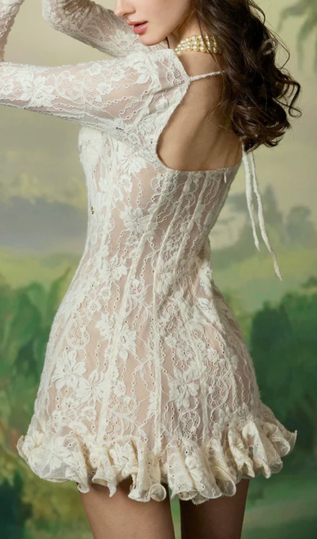 Fashionslee Women Laura Lace Waist-Cinched Long Sleeve Dress