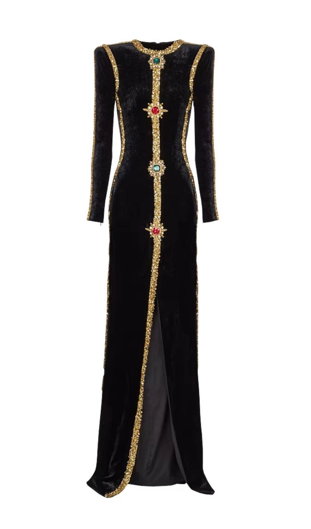 Fashionslee Women Kyndal Black Sequin Diamante Velvet Maxi Dress