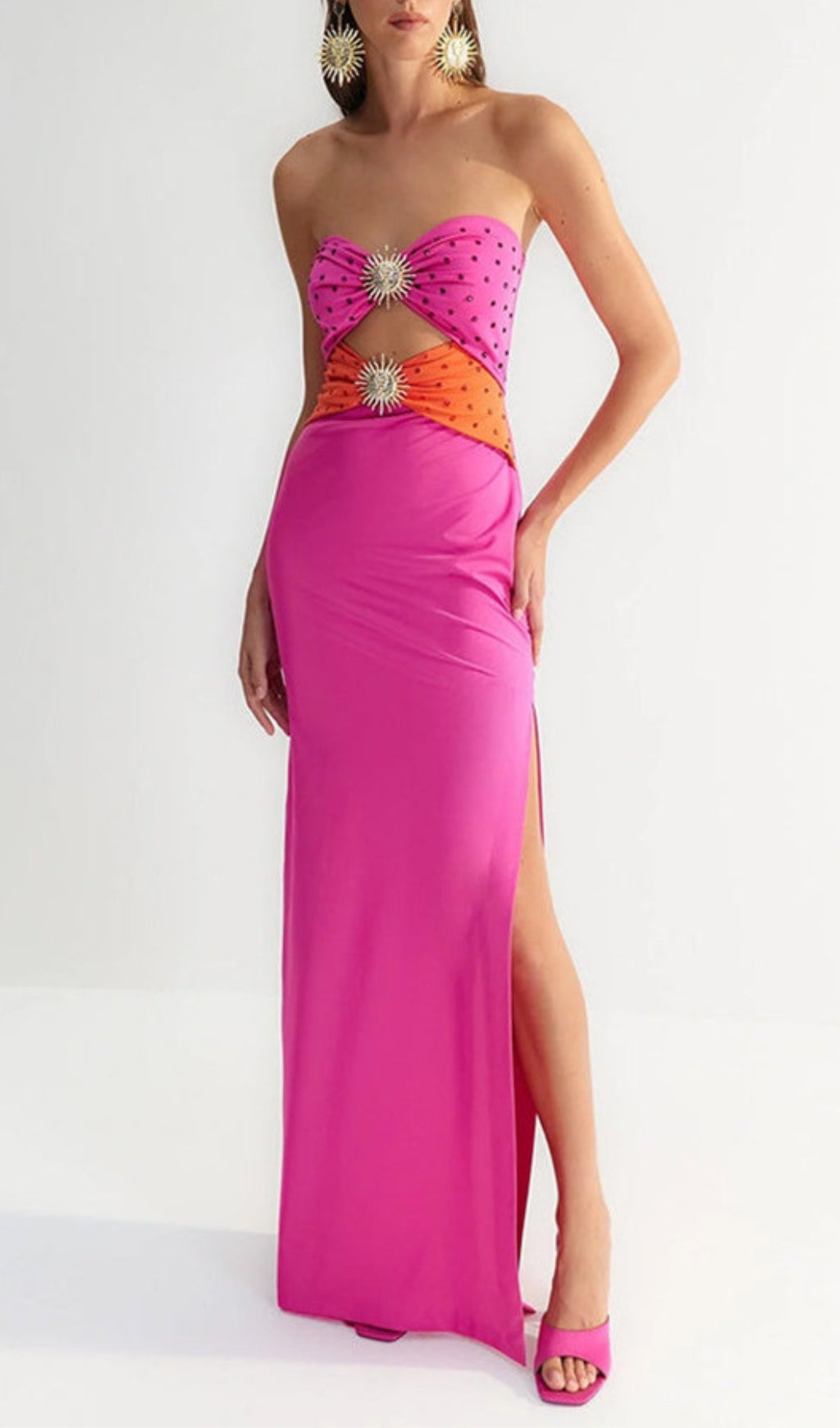 2d97ad8bfae400b0152a85ee4d70494b.jpeg Fashionslee Women Annmarie Pink Polka Column Maxi Dress