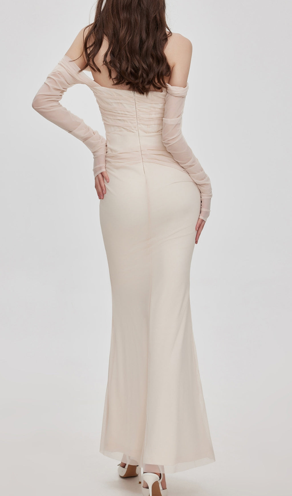 2dc80808597a1864971c0f0448e928e5.jpeg Fashionslee Women Beba Apricot Off Shoulder Mesh Maxi Dress