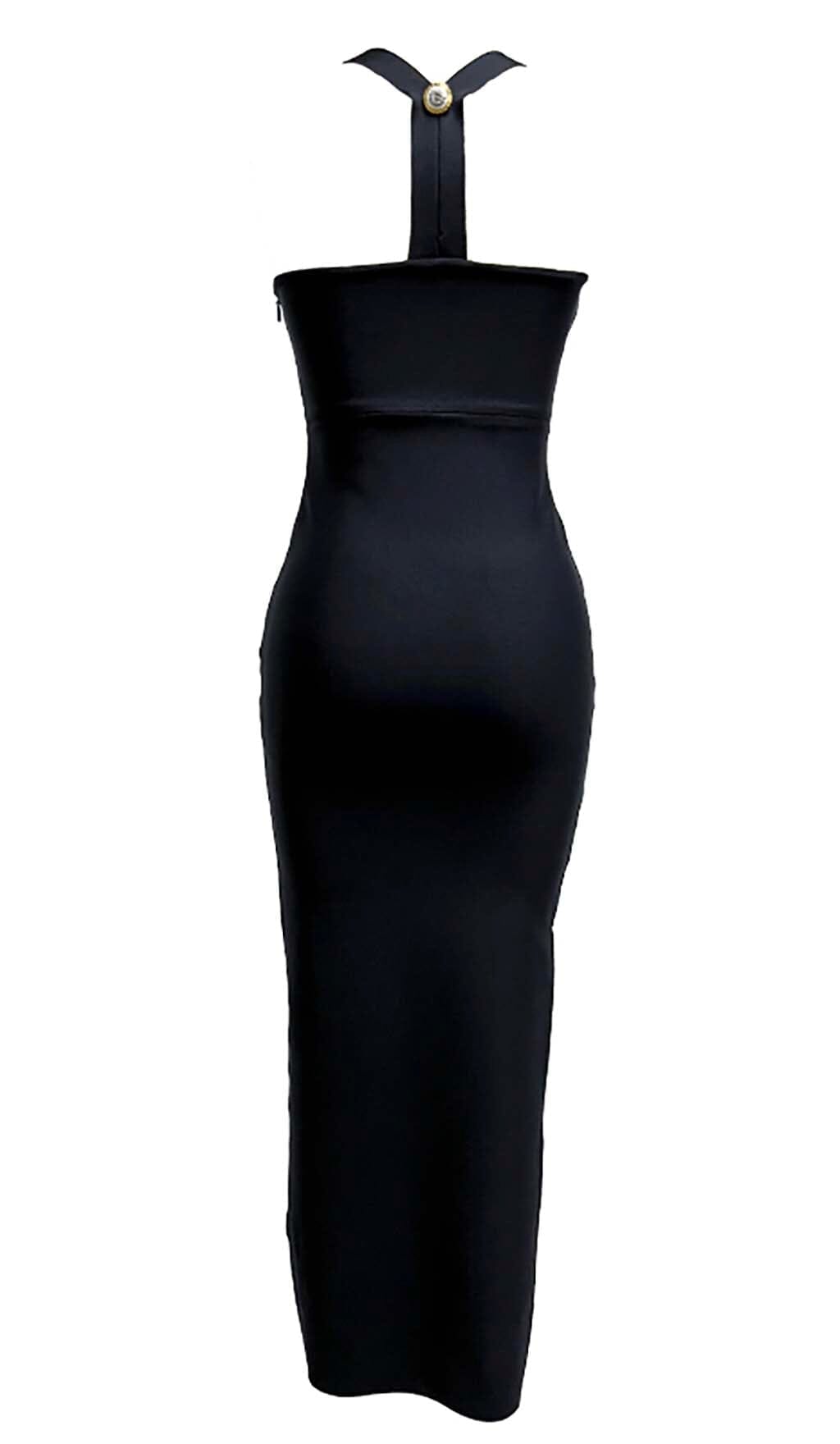 Fashionslee Women Buckle Bandage Maxi Dress In Black