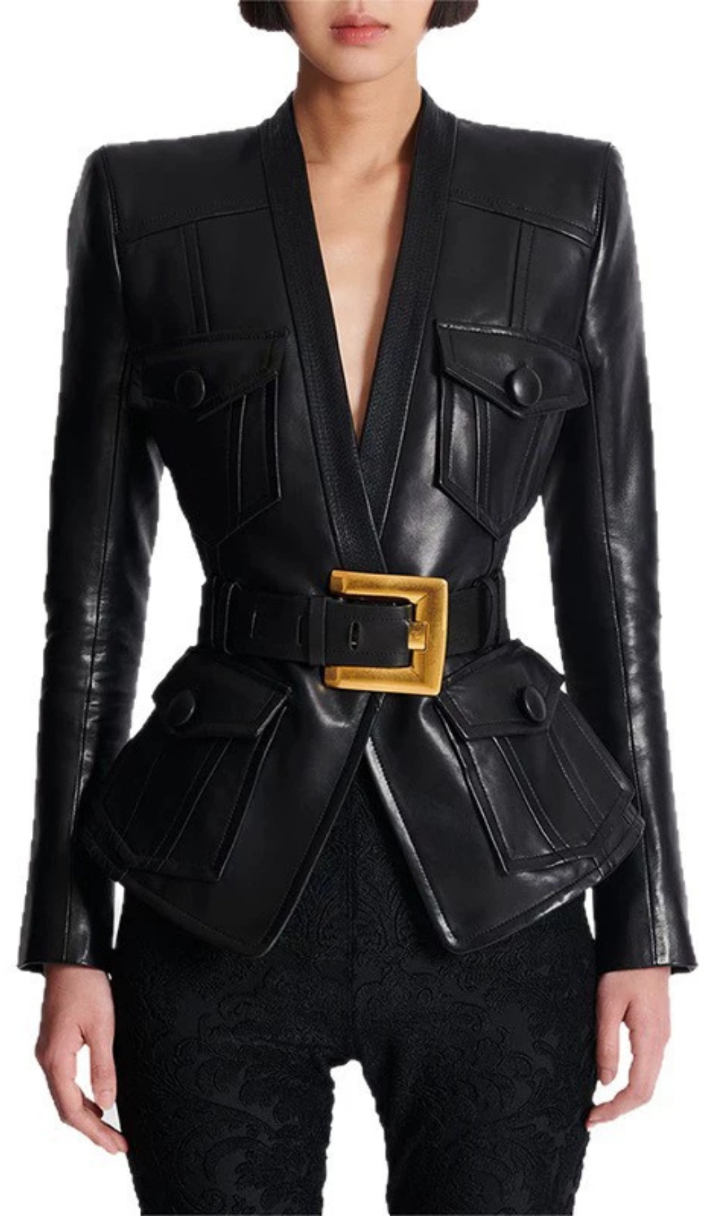 2df32cba855d3b670f58c74af113d5d1.jpg Fashionslee Women Gustavo Black Belt Jacket