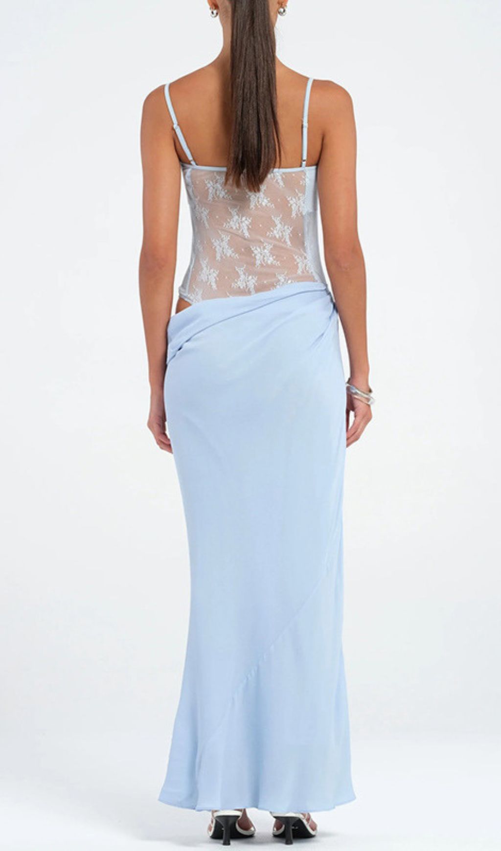 Fashionslee Women Fadil Blue Strappy Lace Maxi Dress
