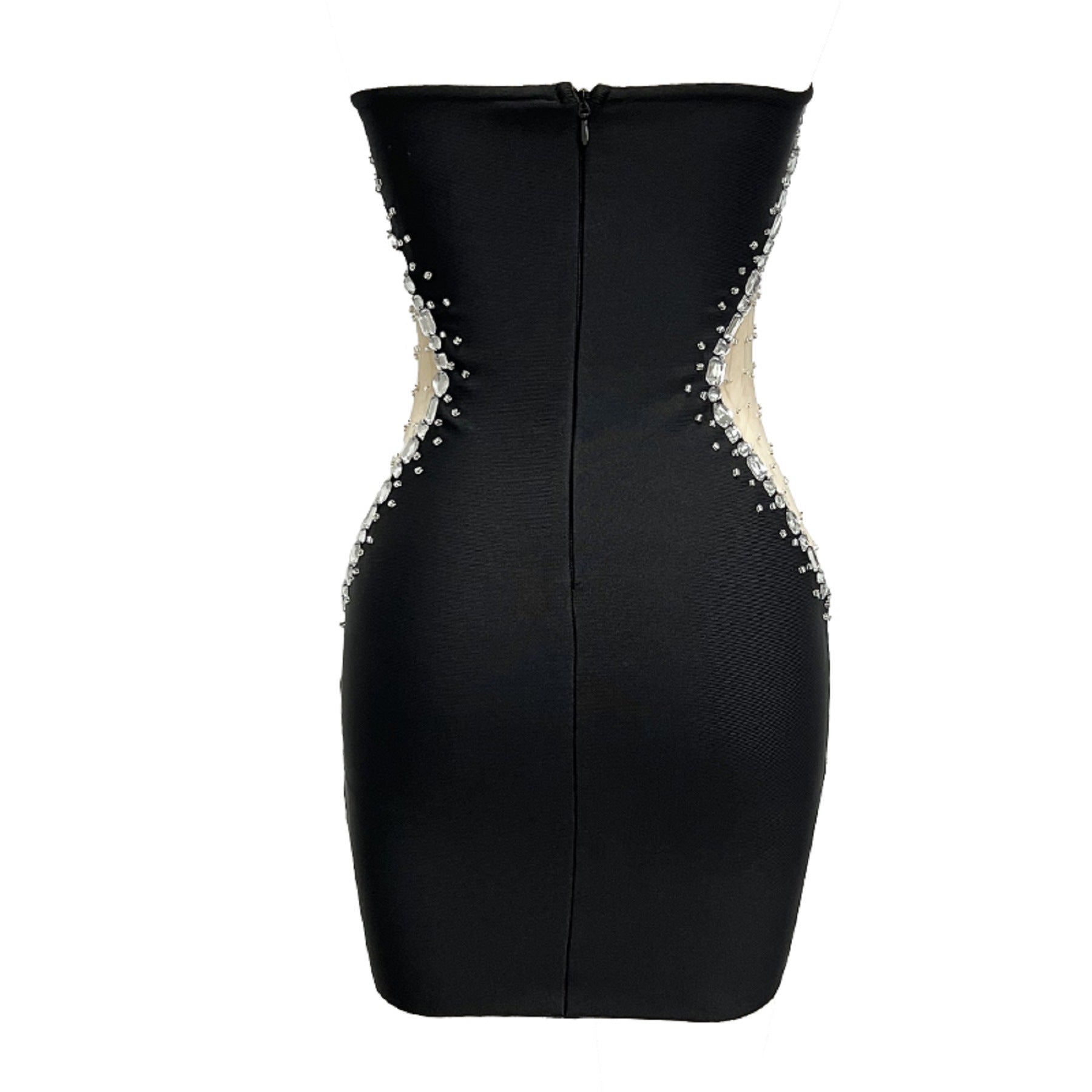 Fashionslee Women Strapless Rhinestone Bandage Dress In Black