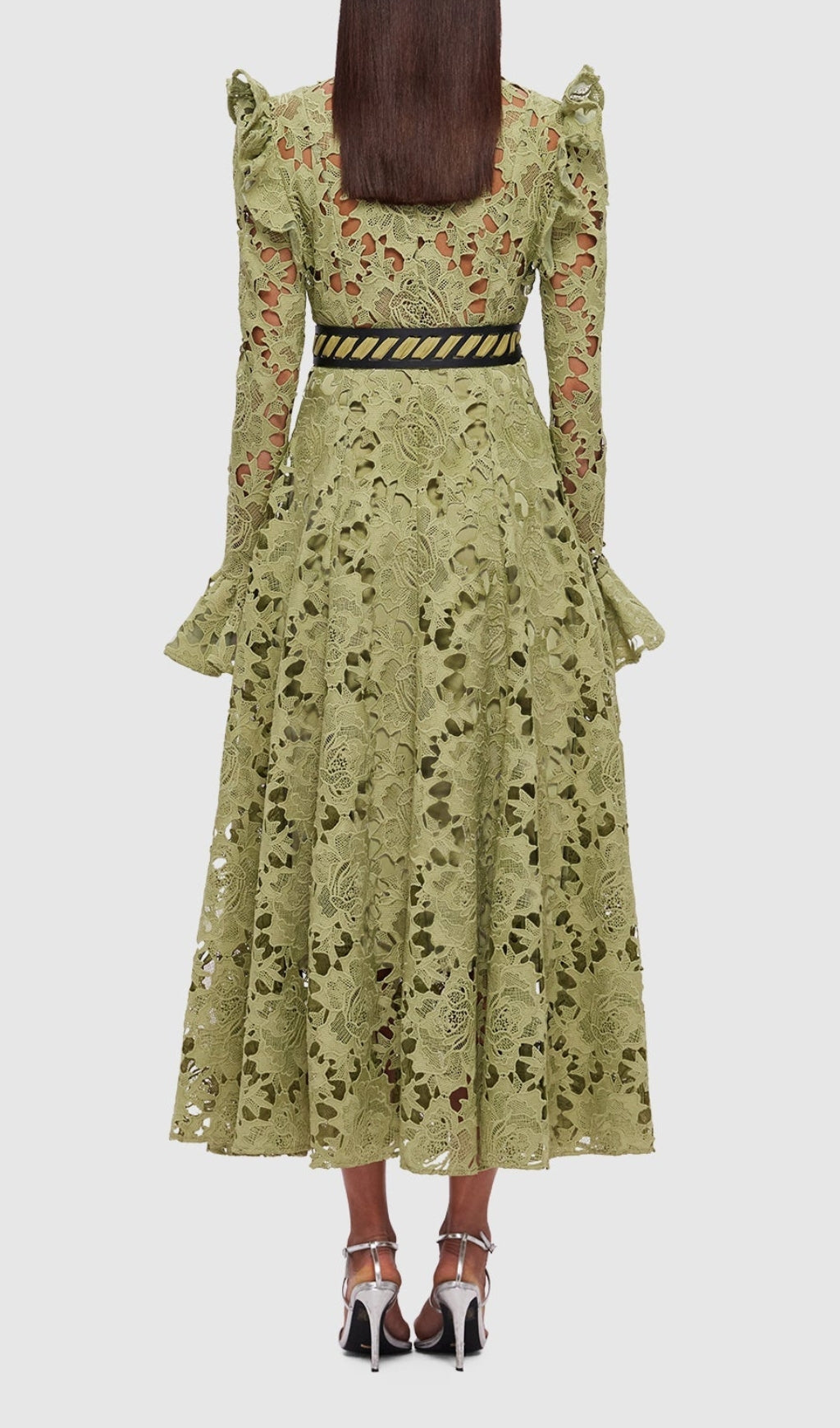 Fashionslee Women Adora Olive Lace Sleeve Midi Dress
