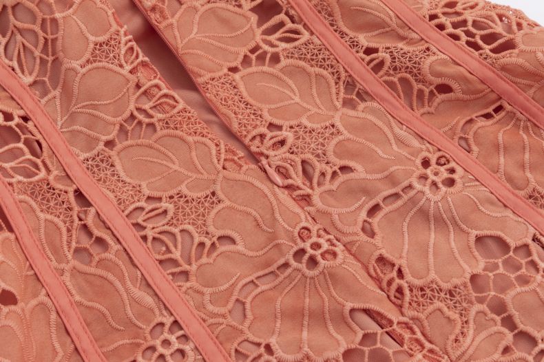 Fashionslee Women Bilge Orange Embroidered Floral Lace Mini Dress