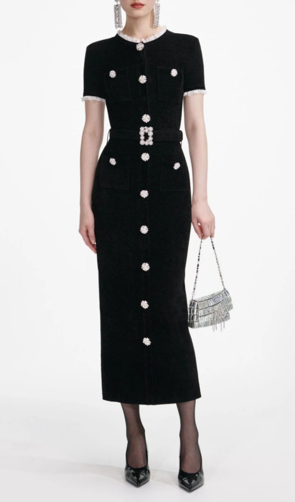Fashionslee Women Karolyn Black Lace Trim Bandage Midi Dress