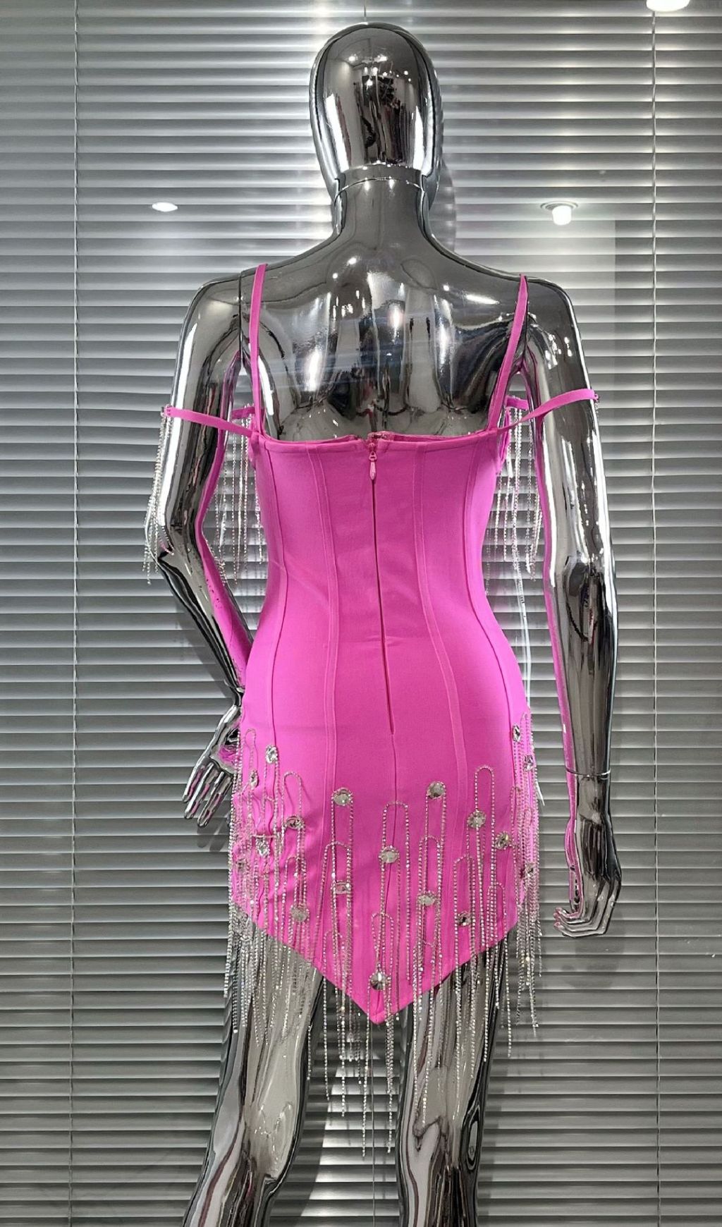 Fashionslee Women Jersey Diamante Tassel Bandage Mini Dress