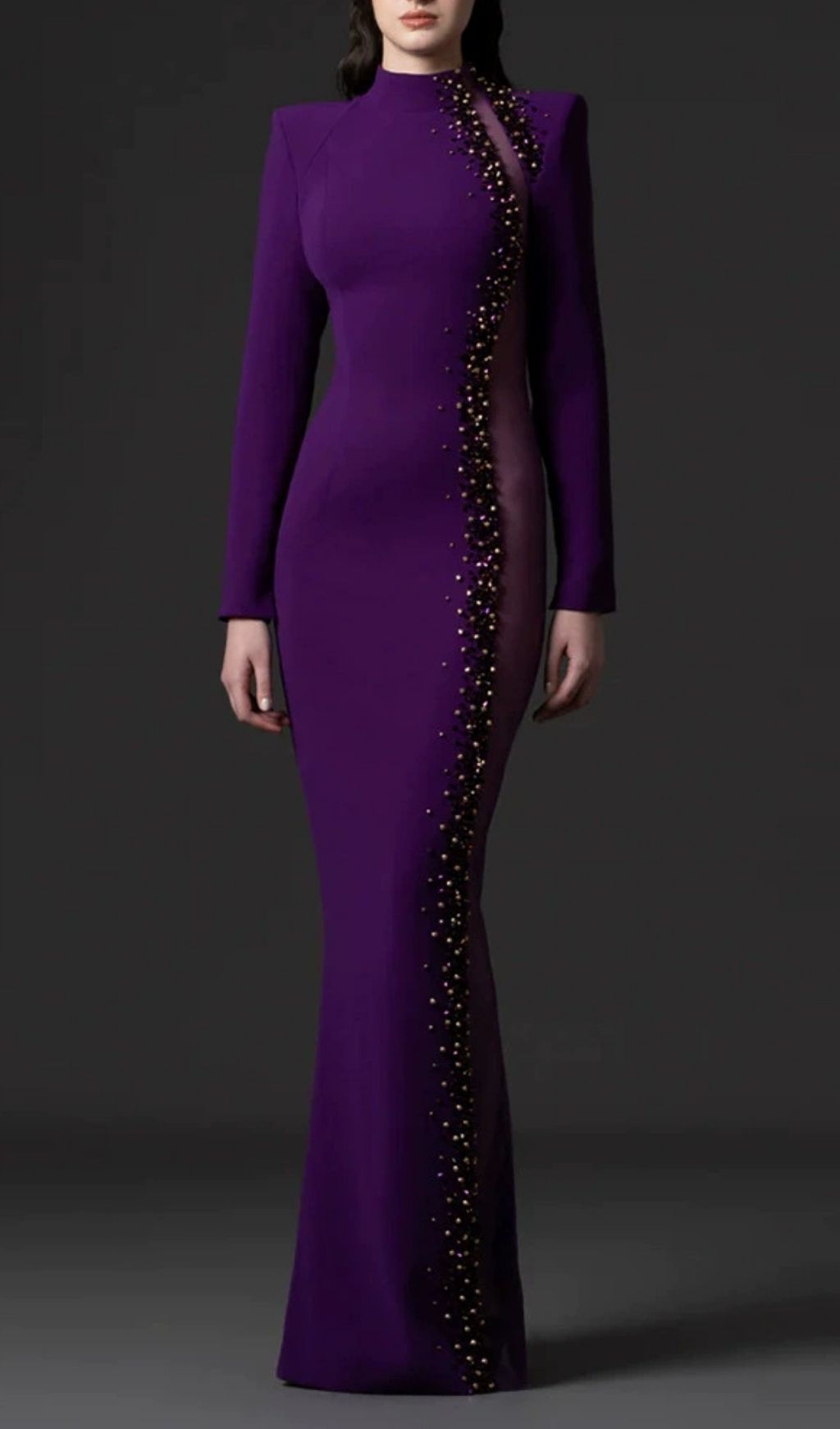 Fashionslee Women Kyanna Purple Embellished Long Sleeve Maxi Dress