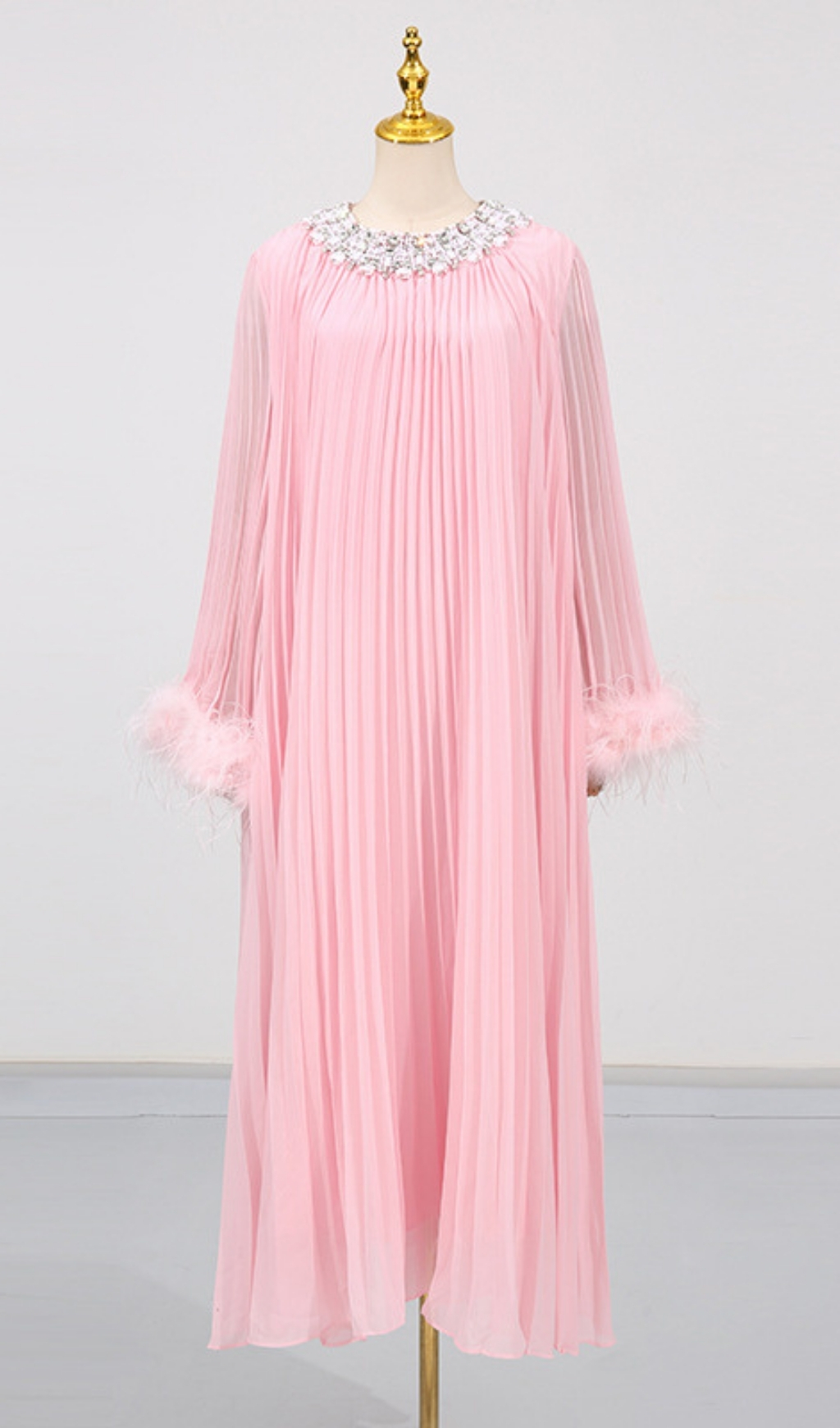 2e7ea7a8055e643982811f58df002556.jpg Fashionslee Women Felipe Embellished Feather Pleated Maxi Dress