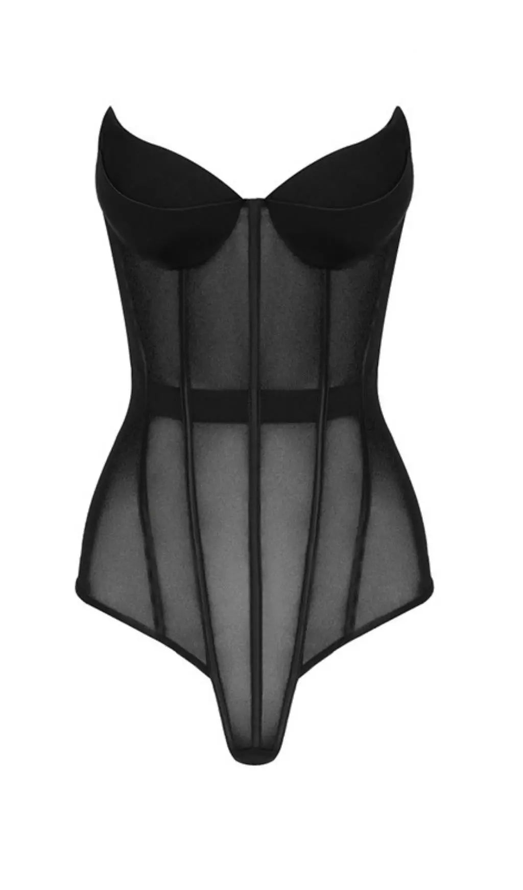 2e86a380f1179cc05a5d2f1bf5e12e54.jpeg Fashionslee Women Black Mesh Lace Fishbone Chest Tub Bodysuit