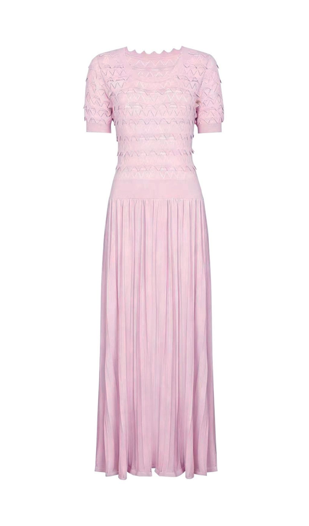 Fashionslee Women Kirima Pink Short Sleeve Knit Midi Dress