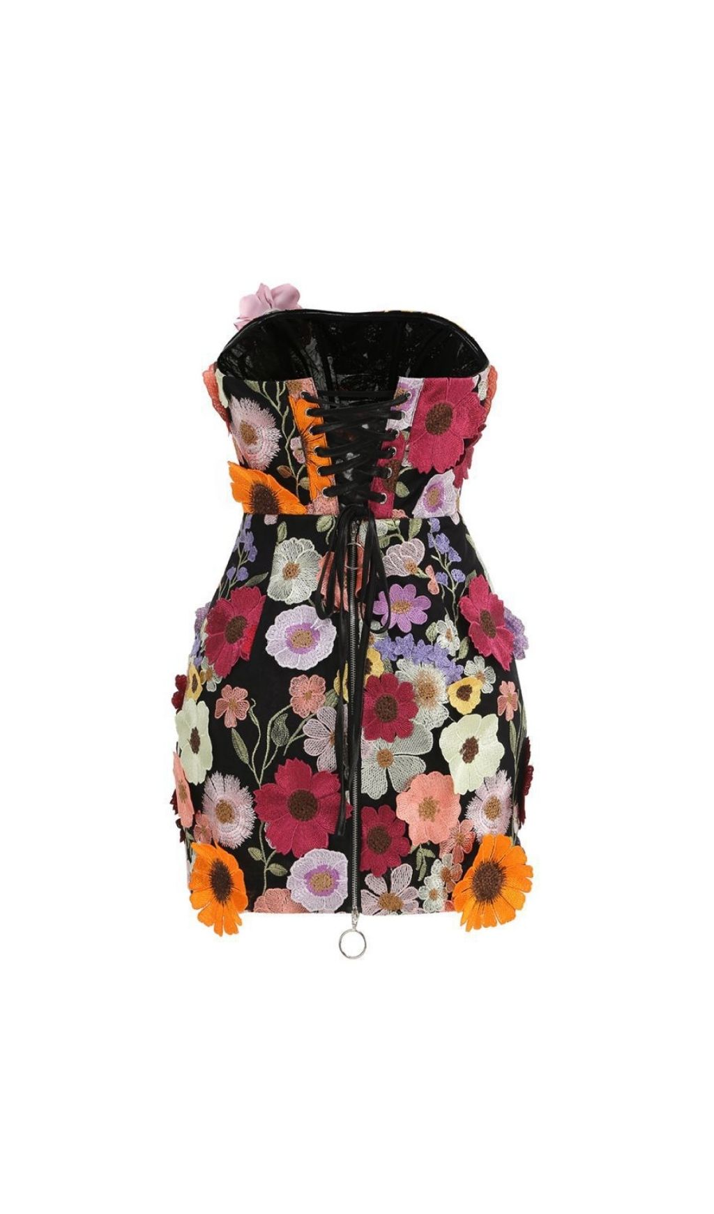 2ece65aa390ecd5420e607f89ffcc4b2.jpg Fashionslee Women Laasya Black Strapless Flower Embroidery Mini Dress