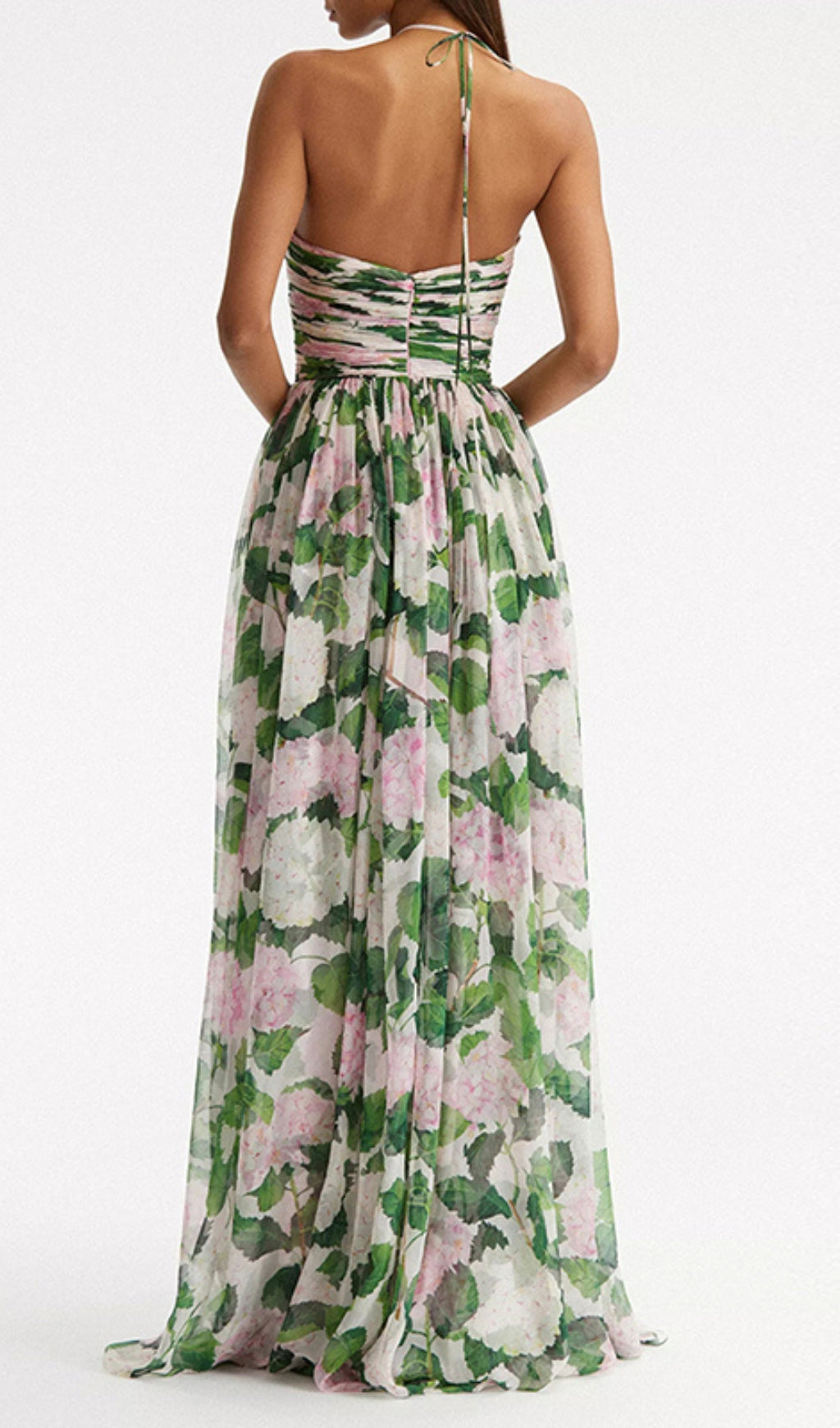 Fashionslee Women Floral Halterneck Maxi Dress In Green