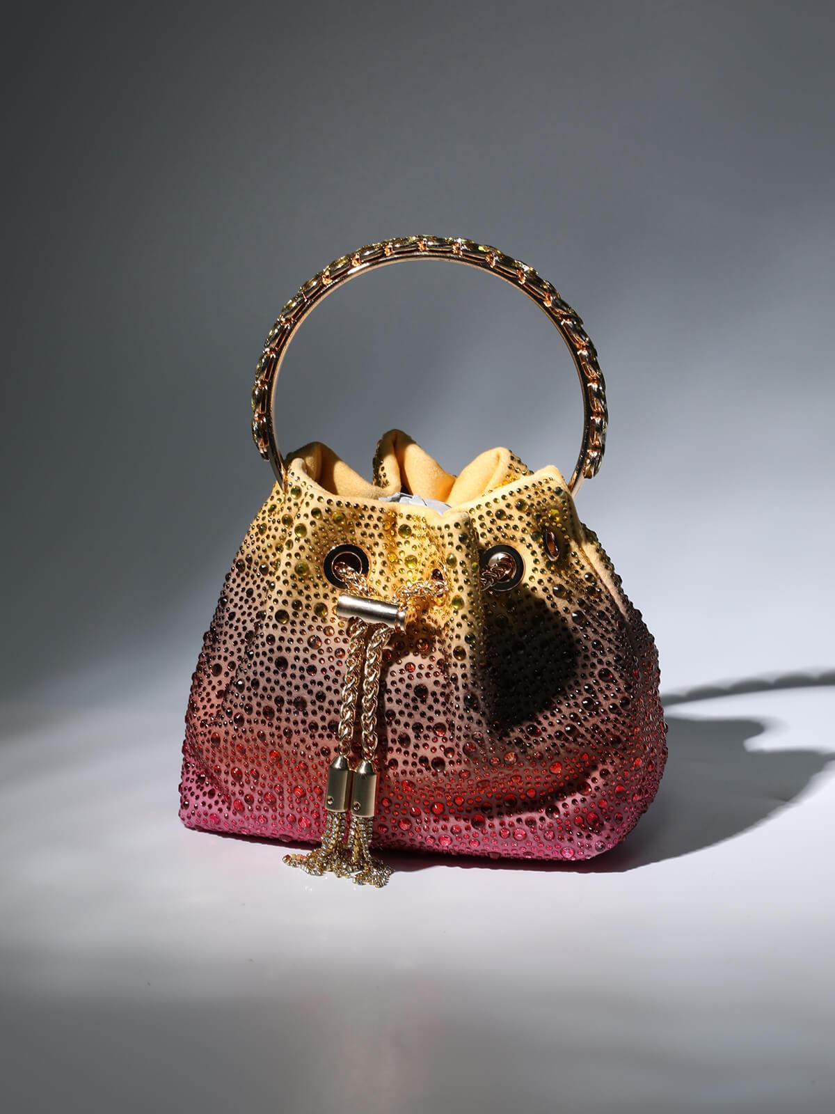 Fashionslee Women Crystal Embellished Bucket Bag In Ombre