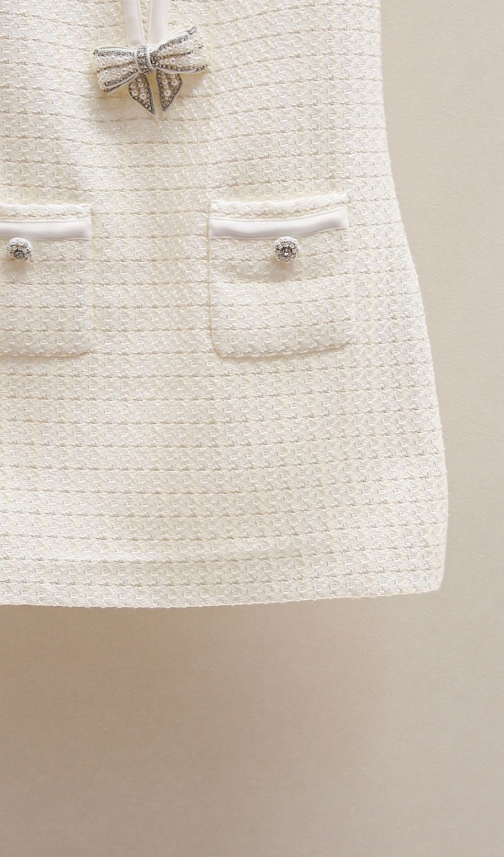 CREAM BOUCLE BOW VIRAL MINI DRESS