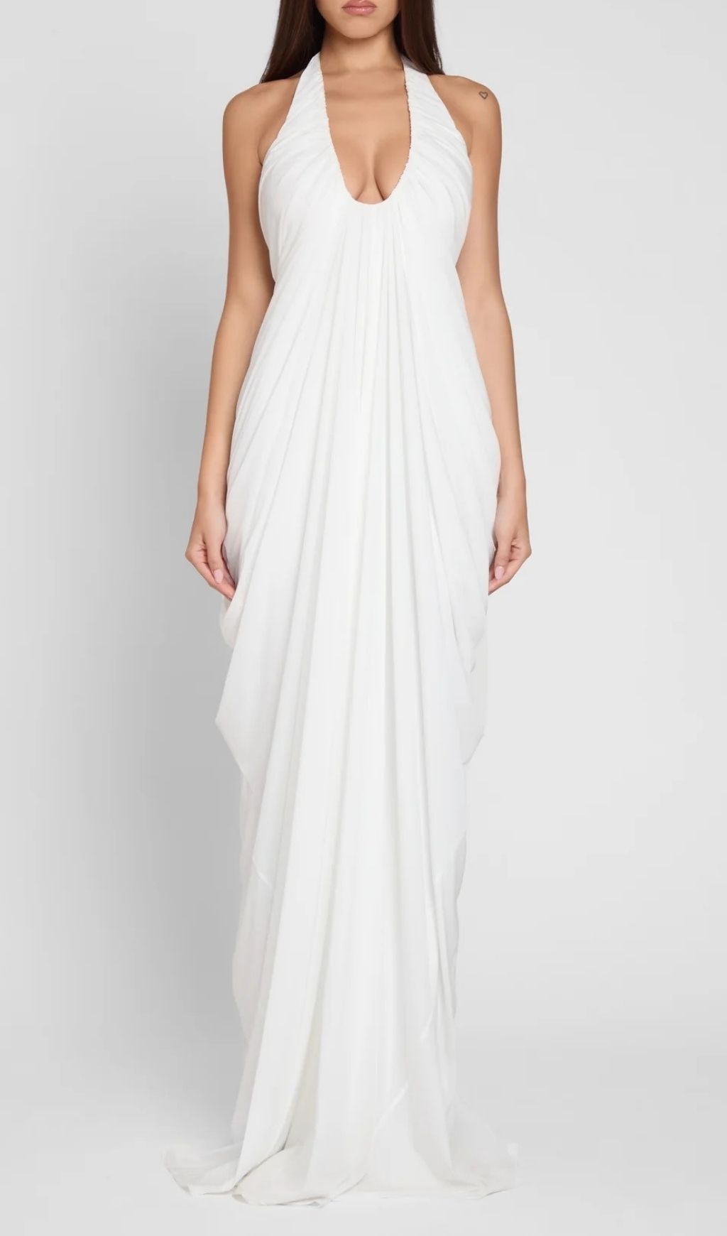 Fashionslee Women Kenza White Halter Pleated Maxi Dress