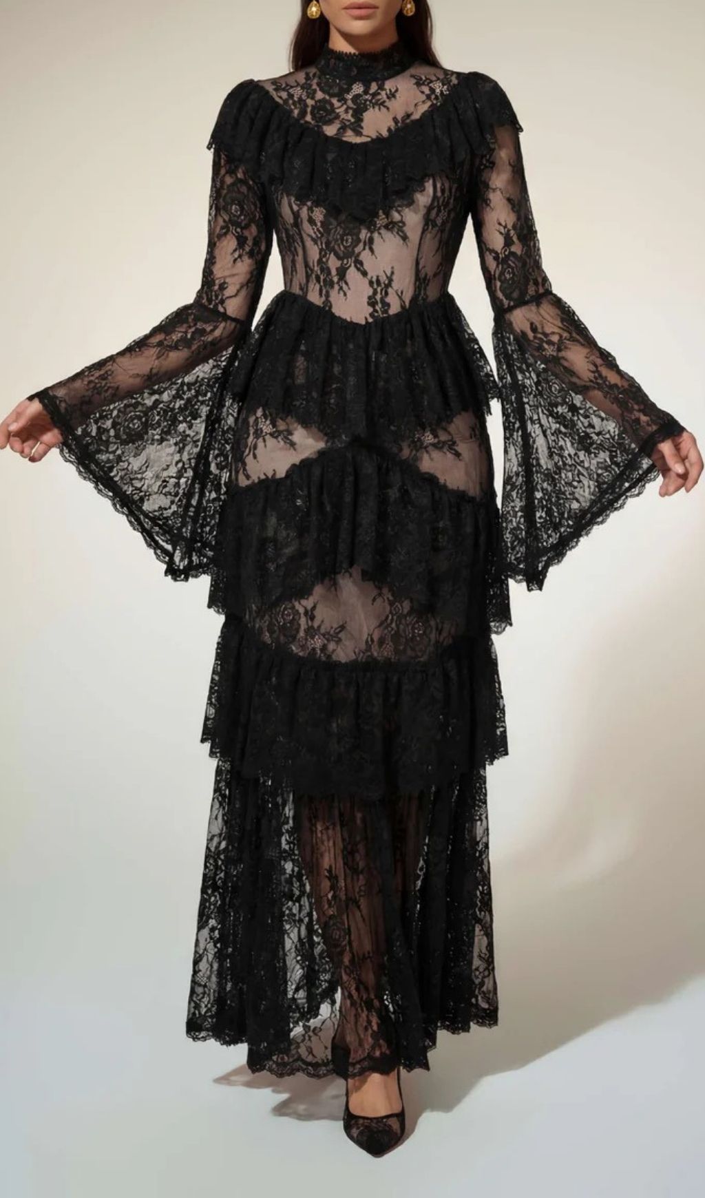 Fashionslee Women Aloysius Flare Sleeve Lace Ruffle Maxi Dress