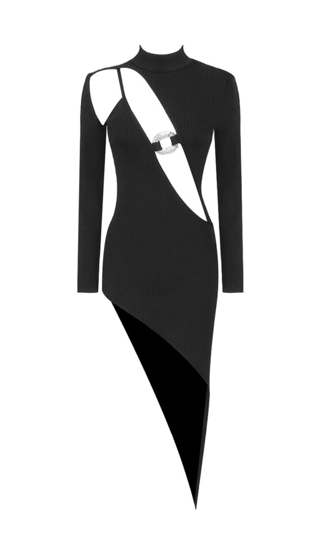 Fashionslee Women Long Sleeves Sexy Hollow Out Irregular Black Dress