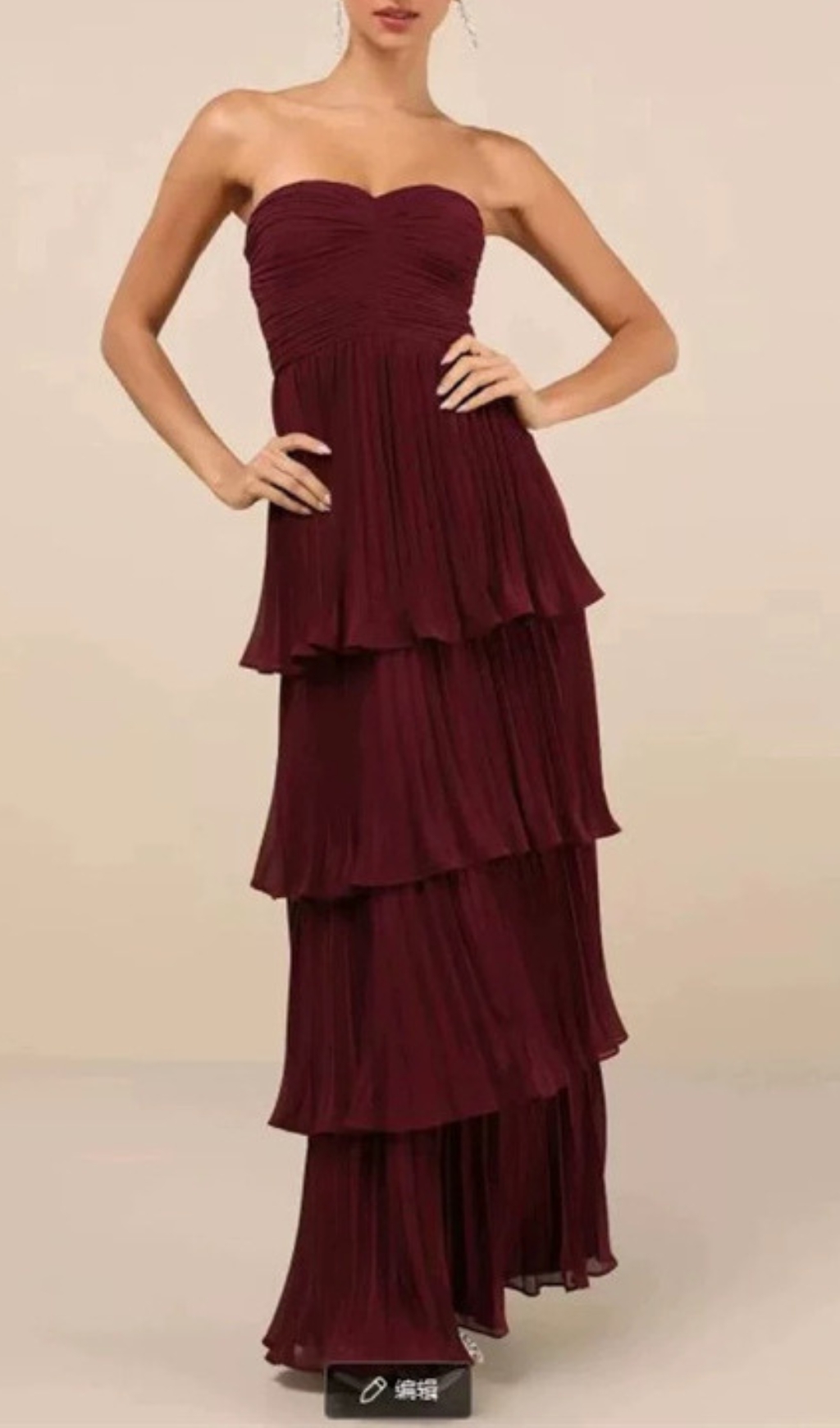 Fashionslee Women Ensio Wine Strapless Pleated Maxi Dress
