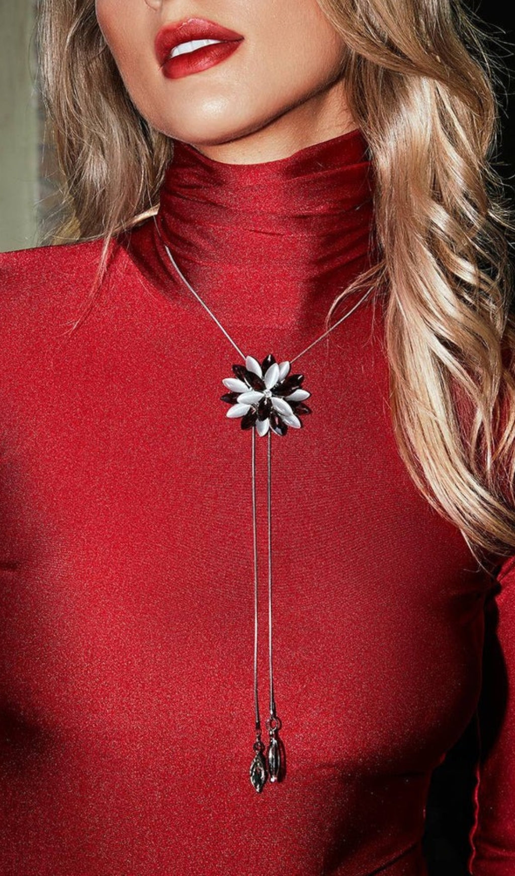 Fashionslee Women Antonino Flower Crystal Embellished Bolo Tie