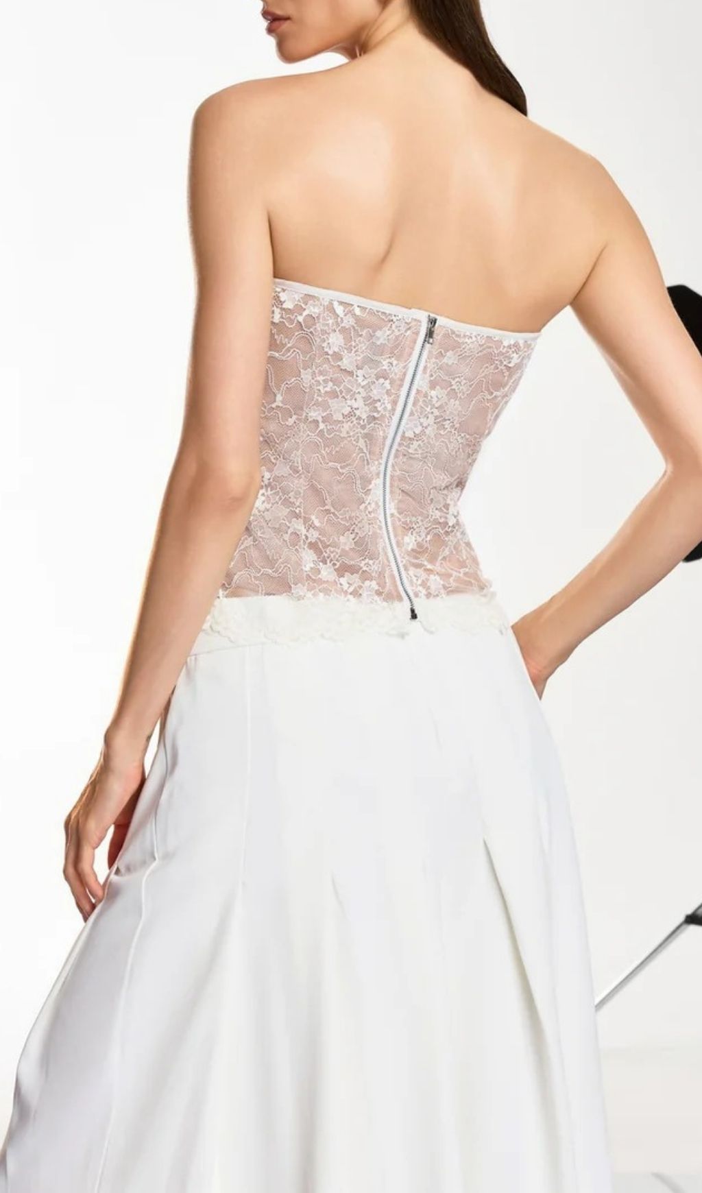 Fashionslee Women Dangola Strapless Lace Top In White