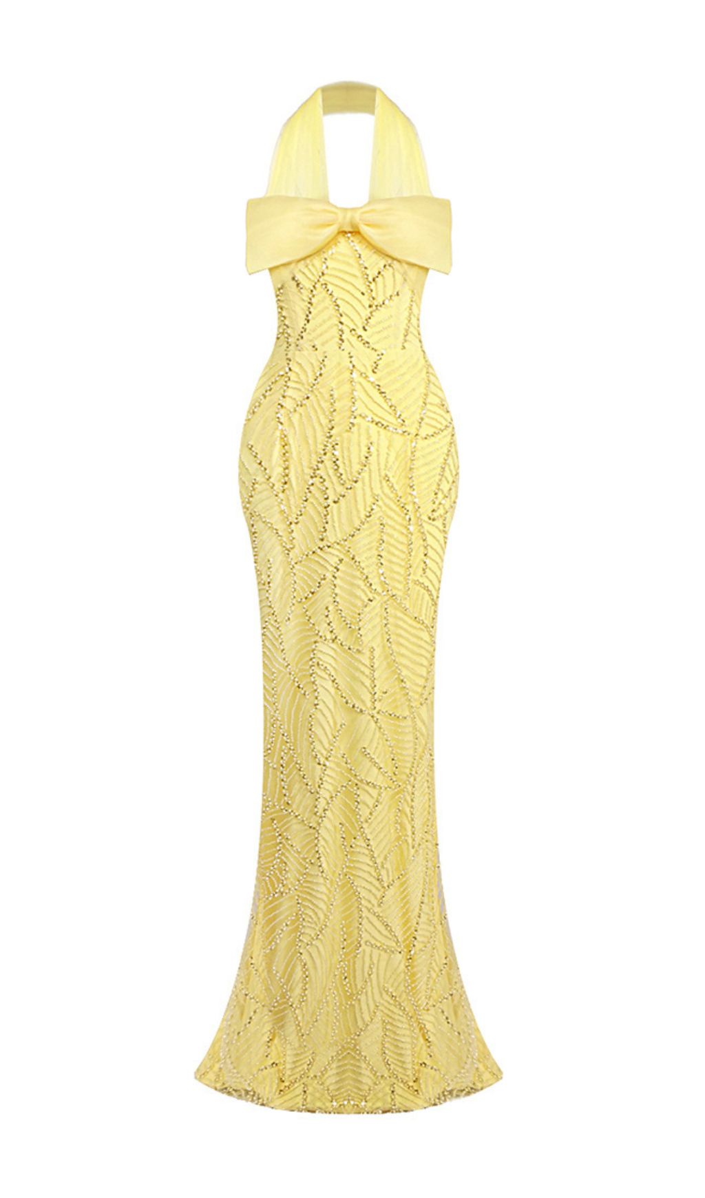 3021863cc0d5b0358a9185ec09aa241e.jpg Fashionslee Women Jermaine Yellow Halter Bow Beaded Maxi Dress