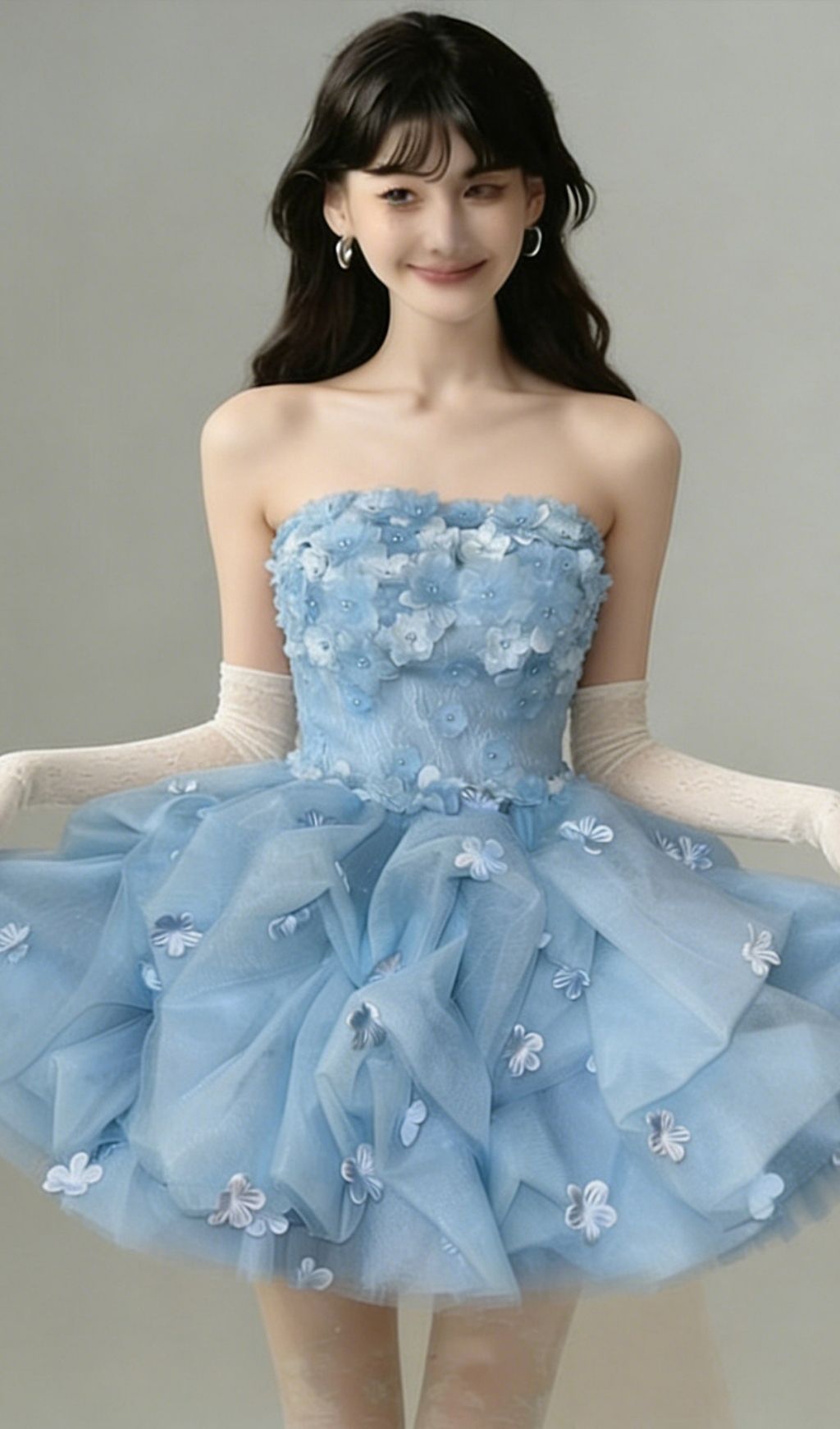302358ed8e8e010acb310d30bab06f9f.jpg Fashionslee Women Krista Blue Strapless Flower Mini Dress