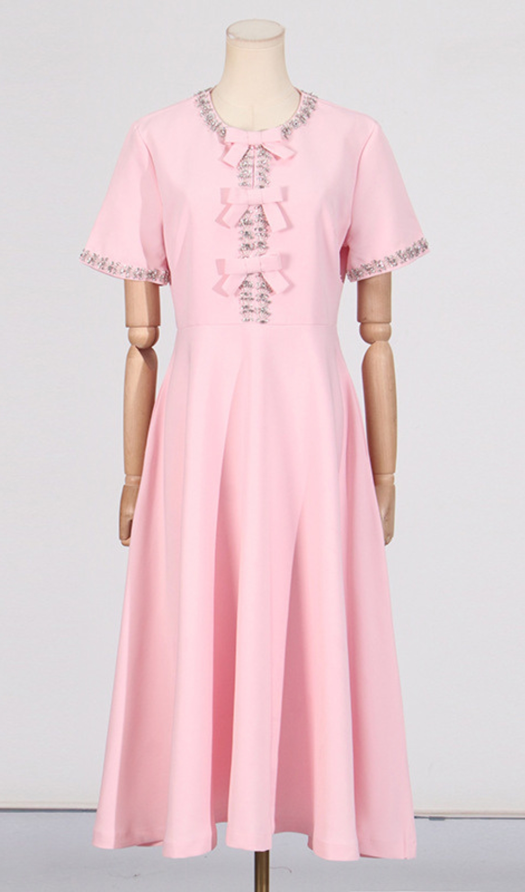 Fashionslee Women Cenedra Pink Bow Diamond Midi Dress