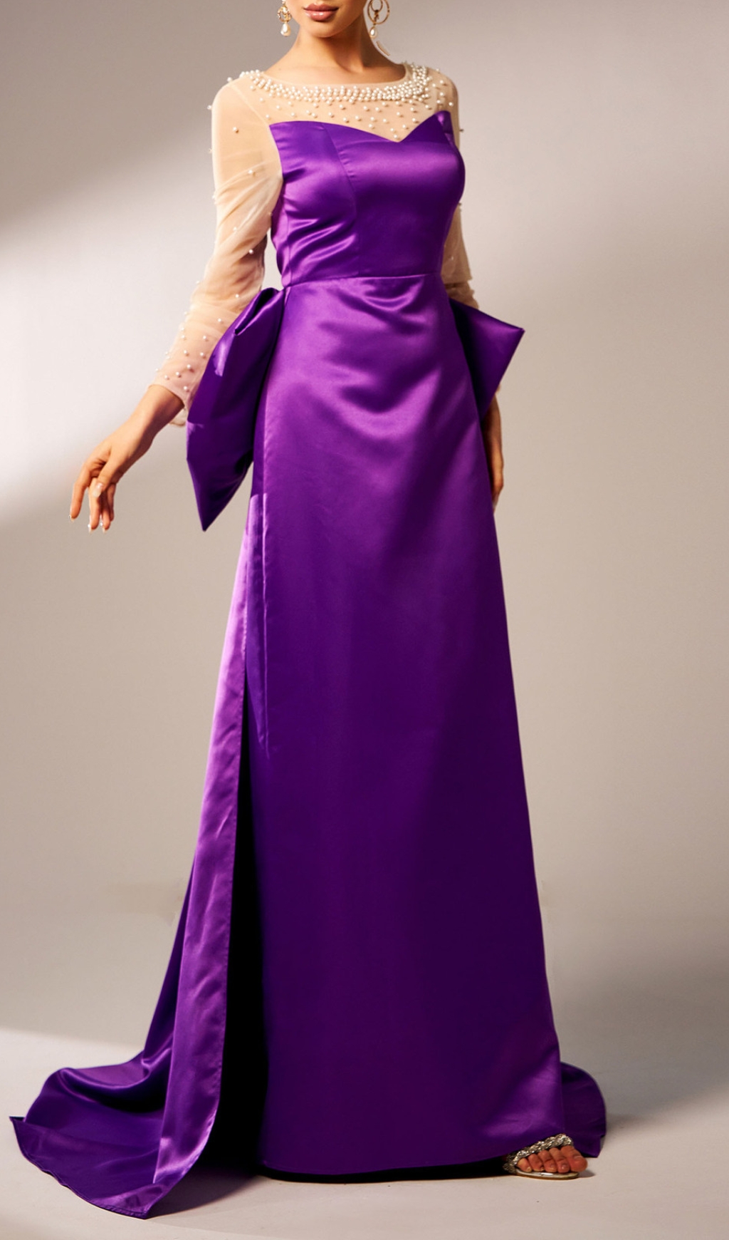 3028c849890c879e72e1469a2cbc2bae.jpg Fashionslee Women Cawny Purple Bow Long Sleeve Maxi Dress